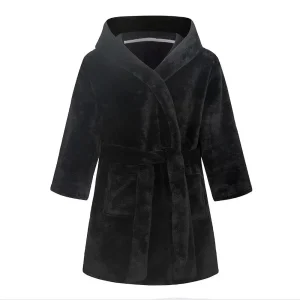 Peignoir Noir à Capuche Enfant en Polaire Douce et Chaude