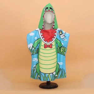 Cape de Bain Dinosaure Enfant à Capuche Verte