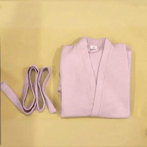 Peignoir Enfant en Coton Gaufré Rose - Col Châle