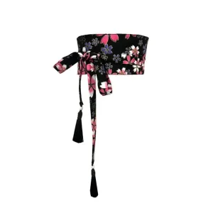 Ceinture Obi Japonaise Fleurs de Cerisier Noir Rose Violet