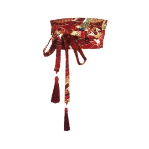 Ceinture Obi Japonaise Rouge et Or Motifs Grues Brodées
