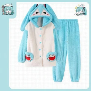 Pyjama Hatsune Miku Bleu Clair Polaire Capuche Lapin