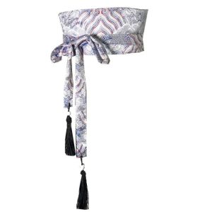 Ceinture Obi Multicolore Brodée Pompons Noirs - Femme