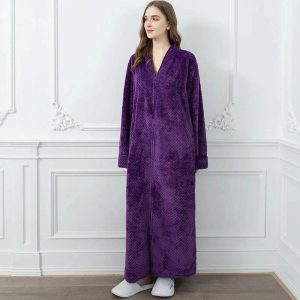 Peignoir Long Femme Violet en Polaire avec Fermeture Éclair