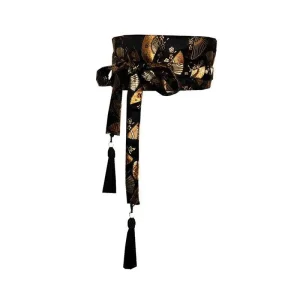 Ceinture Obi Japonaise Noir et Doré Femme Éventails