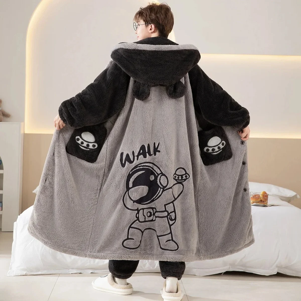 Peignoir Astronaute Kawaii Gris Enfant & Adulte