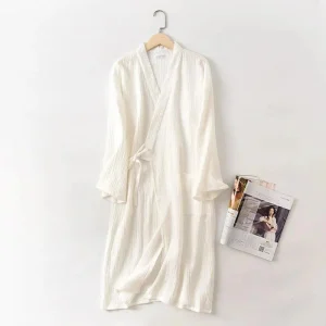 Peignoir Blanc Femme en Coton - Style Kimono Japonais