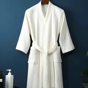 Peignoir Blanc en Coton Nid d'Abeille - Kimono Léger