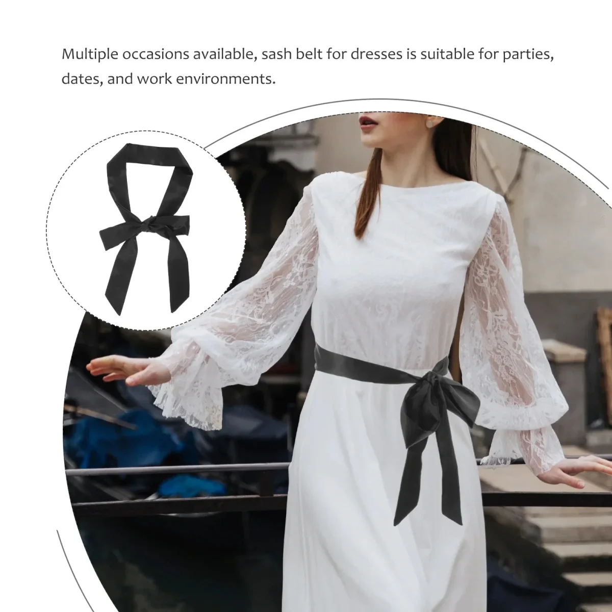 Ceinture Obi Noire Satin pour Robe Femme avec Nœud – Image 7