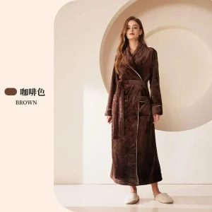 Peignoir Long Polaire Marron Femme - Chaud et Confortable