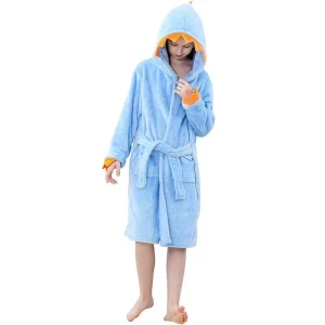 Peignoir Dinosaure Enfant Bleu Clair à Capuche Polaire
