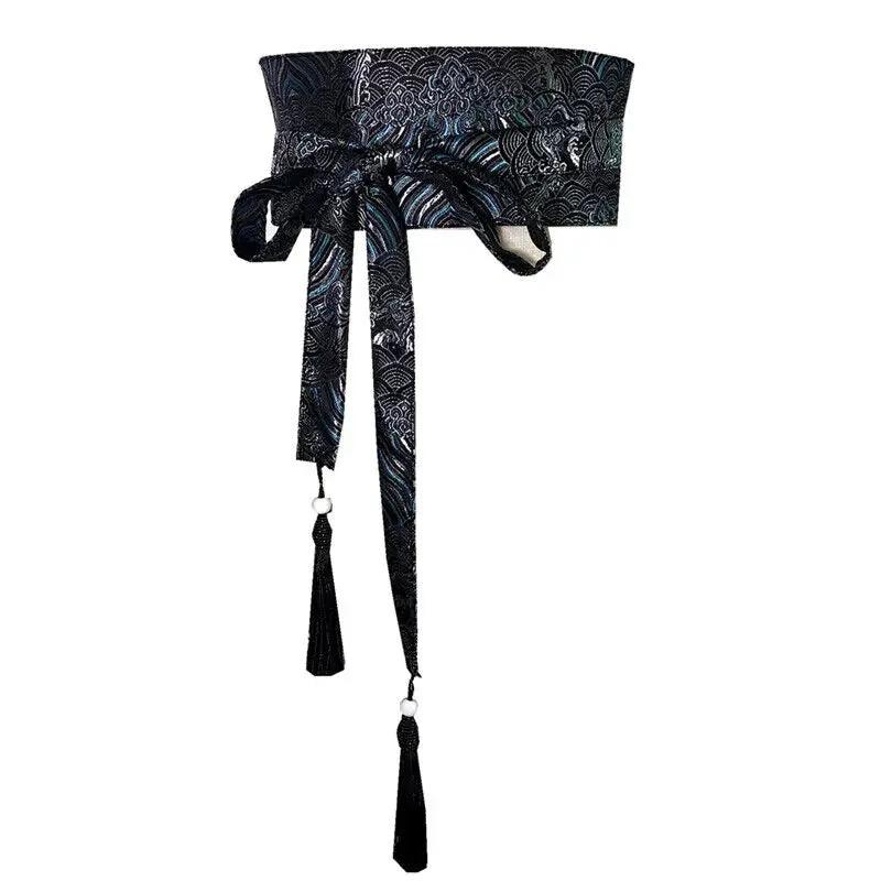 Ceinture Obi Japonaise Noire Jacquard à Pompons – Image 2