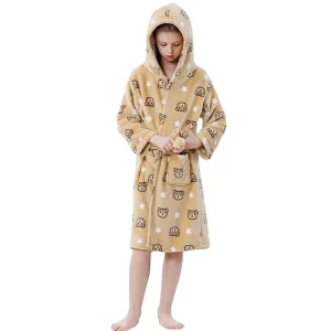Peignoir Enfant Polaire Beige Motif Ours - Capuche