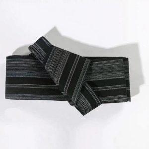 Ceinture Kimono Noire à Rayures Blanches - Obi Traditionnel