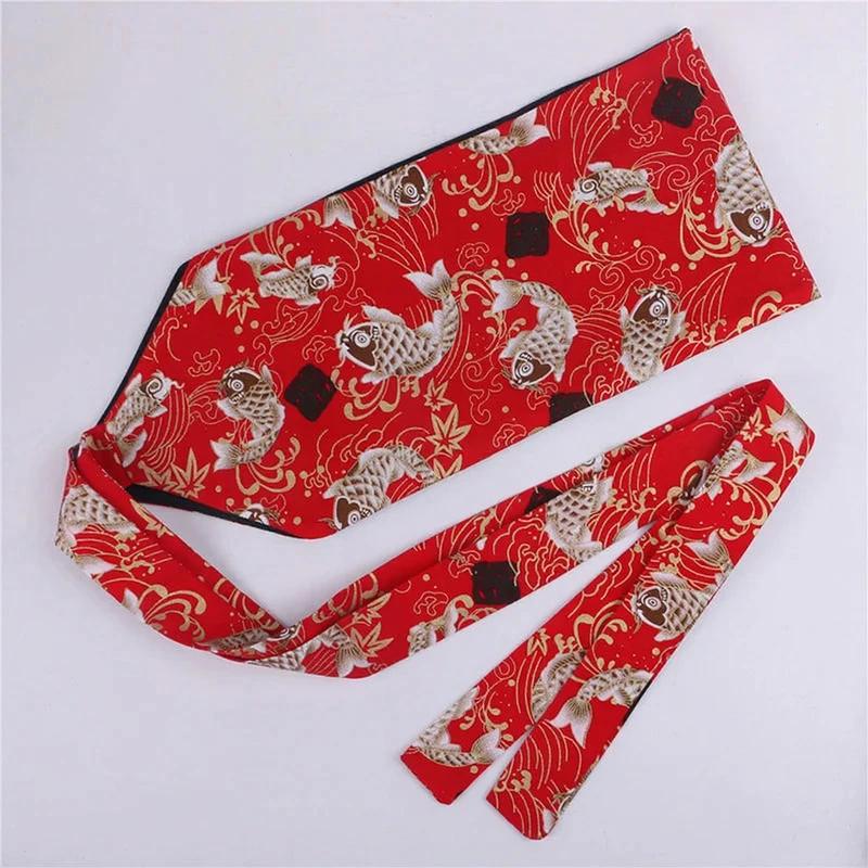 Ceinture Obi Rouge Motif Carpe Koi Style Japonais Kimono – Image 2