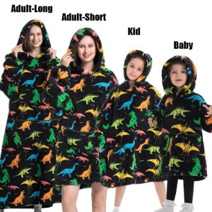 Plaid à Capuche Dinosaure Noir Oversize – Famille