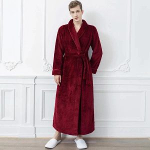 Peignoir Long Homme Bordeaux Polaire Col Châle Ceinture