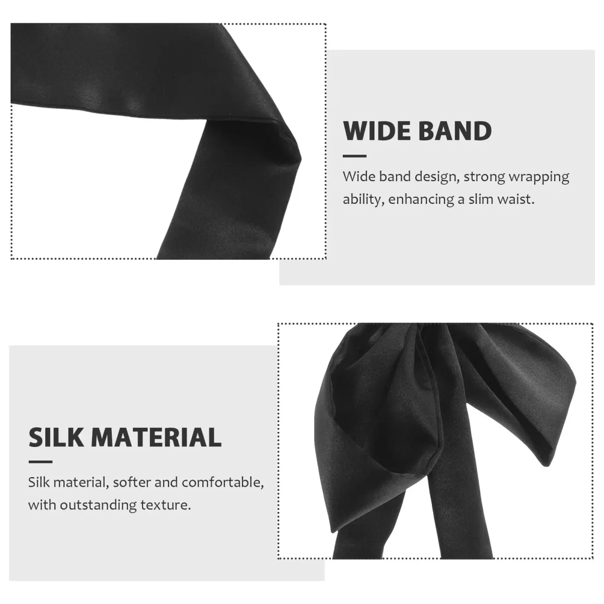 Ceinture Obi Noire Satin pour Robe Femme avec Nœud – Image 4