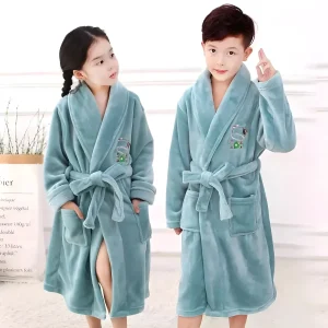 Peignoir Enfant Polaire Bleu Sarcelle - Broderie Animal