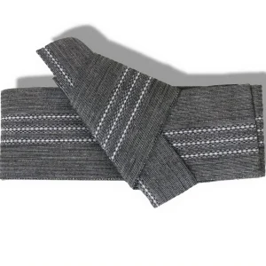 Ceinture Obi Kimono Japonaise Grise à Rayures et Carreaux