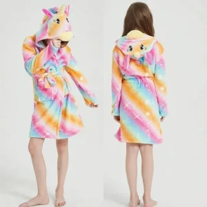 Peignoir Licorne Arc-en-ciel Polaire Fille - Capuche