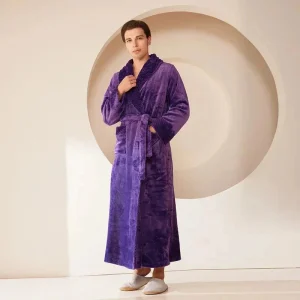 Peignoir Polaire Violet pour Homme - Long et Chaud