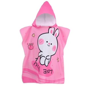 Cape de Bain Rose Motif Lapin pour Enfant avec Capuche