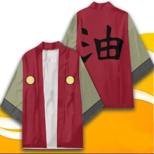 Kimono Naruto Rouge et Ocre avec Kanji - Veste Japonaise