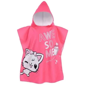 Cape de Bain Rose Vif Enfant avec Motif Chat Awesome