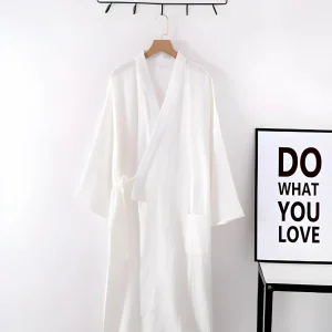Peignoir Blanc Homme Coton Crêpe Col Kimono Japonais