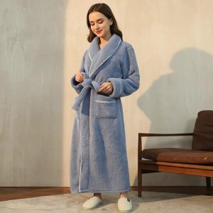 Peignoir Bleu Clair Polaire Femme - Chaud et Confortable