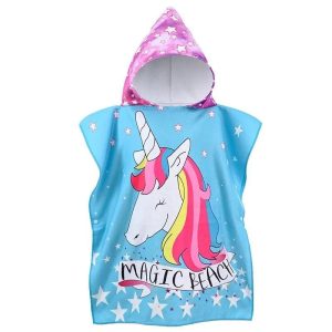 Cape de Bain Licorne Bleue Enfant avec Étoiles