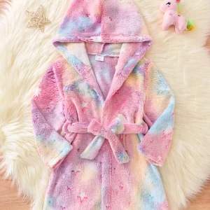 Peignoir Licorne Rose Tie-Dye Enfant Fille à Capuche