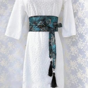 Ceinture Obi Large Turquoise et Noir - Style Japonais