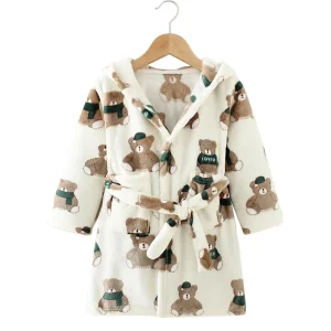 Peignoir Blanc Polaire à Capuche Motif Ourson - Enfant