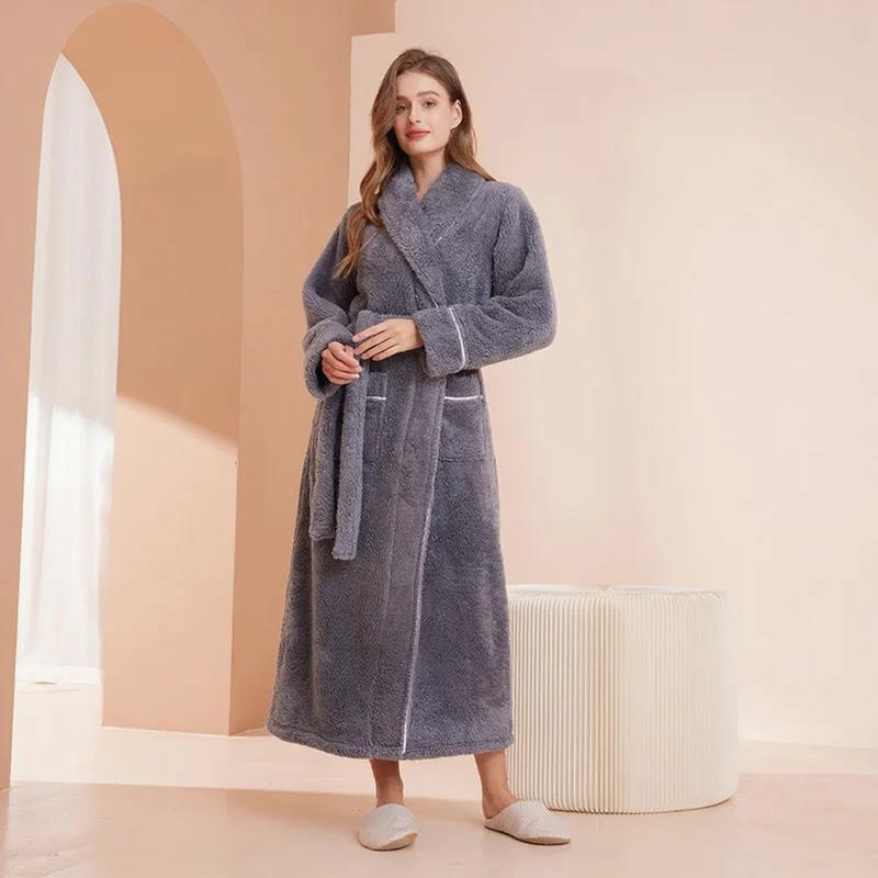 Peignoir Femme Long Gris en Polaire - Chaud et Confortable