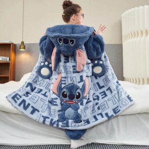 Peignoir Stitch Disney Bleu Enfant Adulte Capuche Peluche