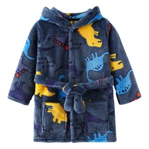 Peignoir Enfant Polaire Bleu Marine Motif Dinosaure