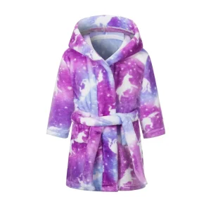 Peignoir Licorne Violet Galaxie Enfant Polaire Capuche