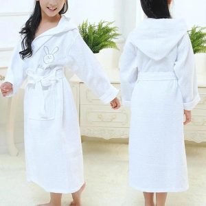 Peignoir Blanc Enfant Nid d'Abeille Coton avec Capuche