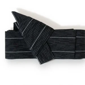 Ceinture Obi Japonaise Noir et Gris Rayée - Kimono Yukata