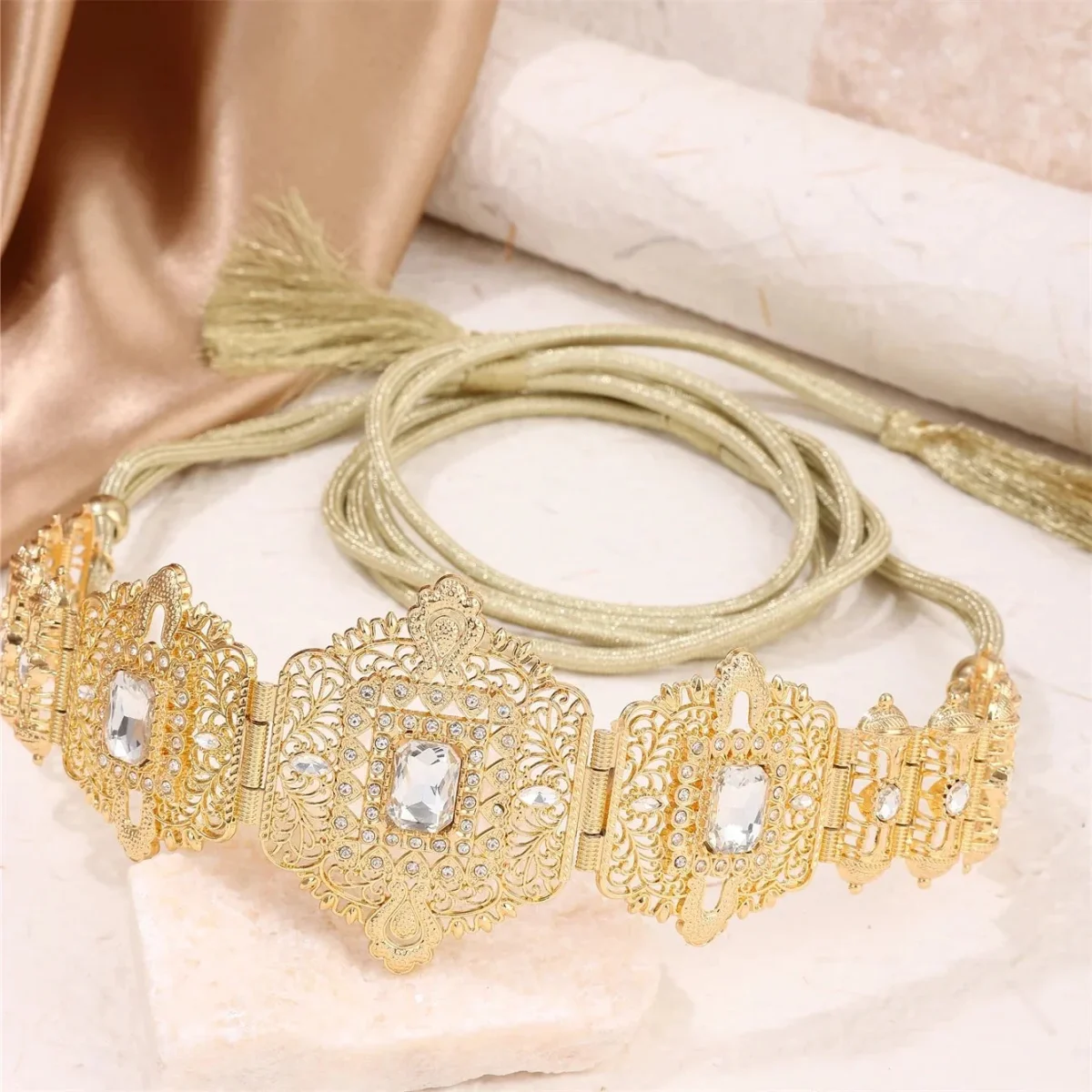 Ceinture Dorée Strass Ajustable Femme Mariage Cérémonie – Image 2