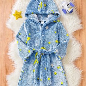 Peignoir Enfant Espace Bleu Ciel Cosmos Polaire Capuche