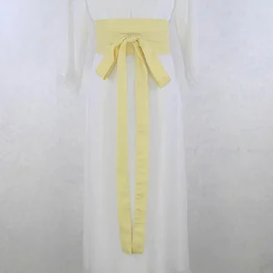 Ceinture Obi Kimono Japonaise Jaune Pâle - Nœud Décoratif
