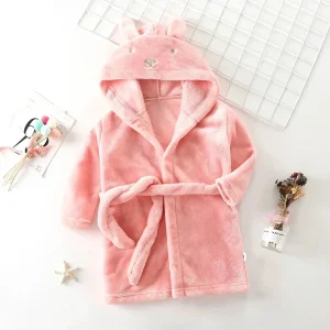 Peignoir Enfant Rose Motif Lapin - Polaire à Capuche