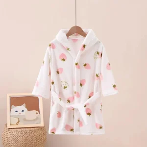 Peignoir Blanc à Motifs Fraises pour Enfant - Polaire