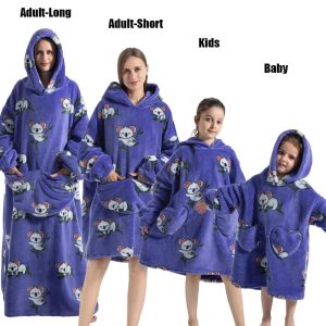 Peignoir Koala Violet Flanelle Oversize Capuche Famille