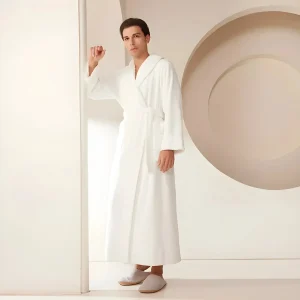 Peignoir Blanc Homme Polaire Épais Manches Longues