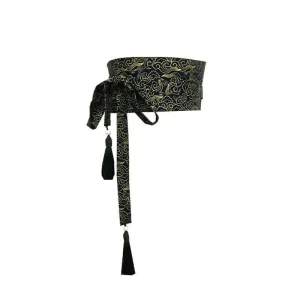 Ceinture Obi Japonaise Large Bleu Nuit Doré Nuages