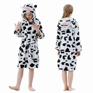 Peignoir Enfant Vache Blanc et Noir avec Capuche